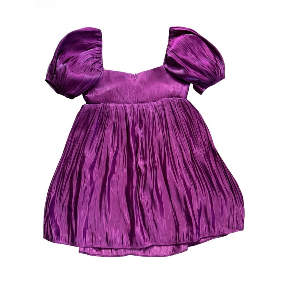 Storia Satin Puff Sleeve Babydoll Mini Dress - Magenta - Medium Coquette Barbie - Picture 3 of 8
